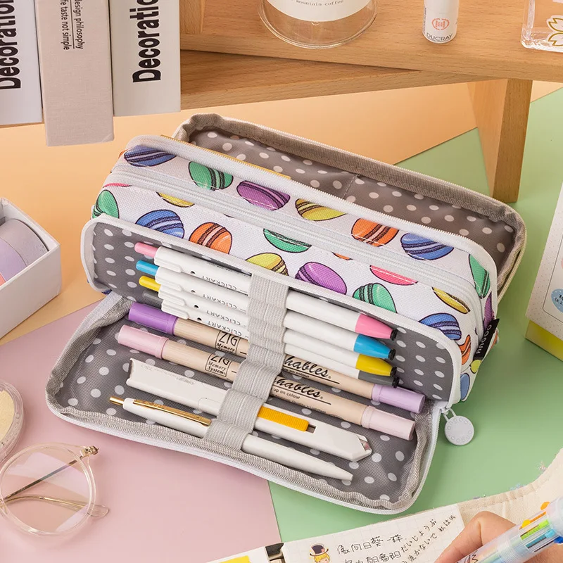 

6 Colors Large Capacity Pencil Case Three Sided Pen Case Pen Bag Dual Canvas Pocket Storage Bag Pouch Stationery School 050100