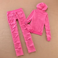 Velvet Tracksuit Solid Color Hooded Women Suit Velvet Sports Suit 2pc Thickened Solid Color Hooded Top + Casual Trousers - Image 4