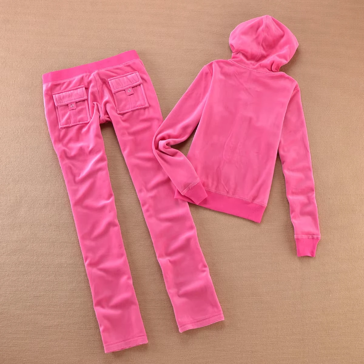 Velvet Tracksuit Solid Color Hooded Women Suit Velvet Sports Suit 2pc Thickened Solid Color Hooded Top + Casual Trousers 4