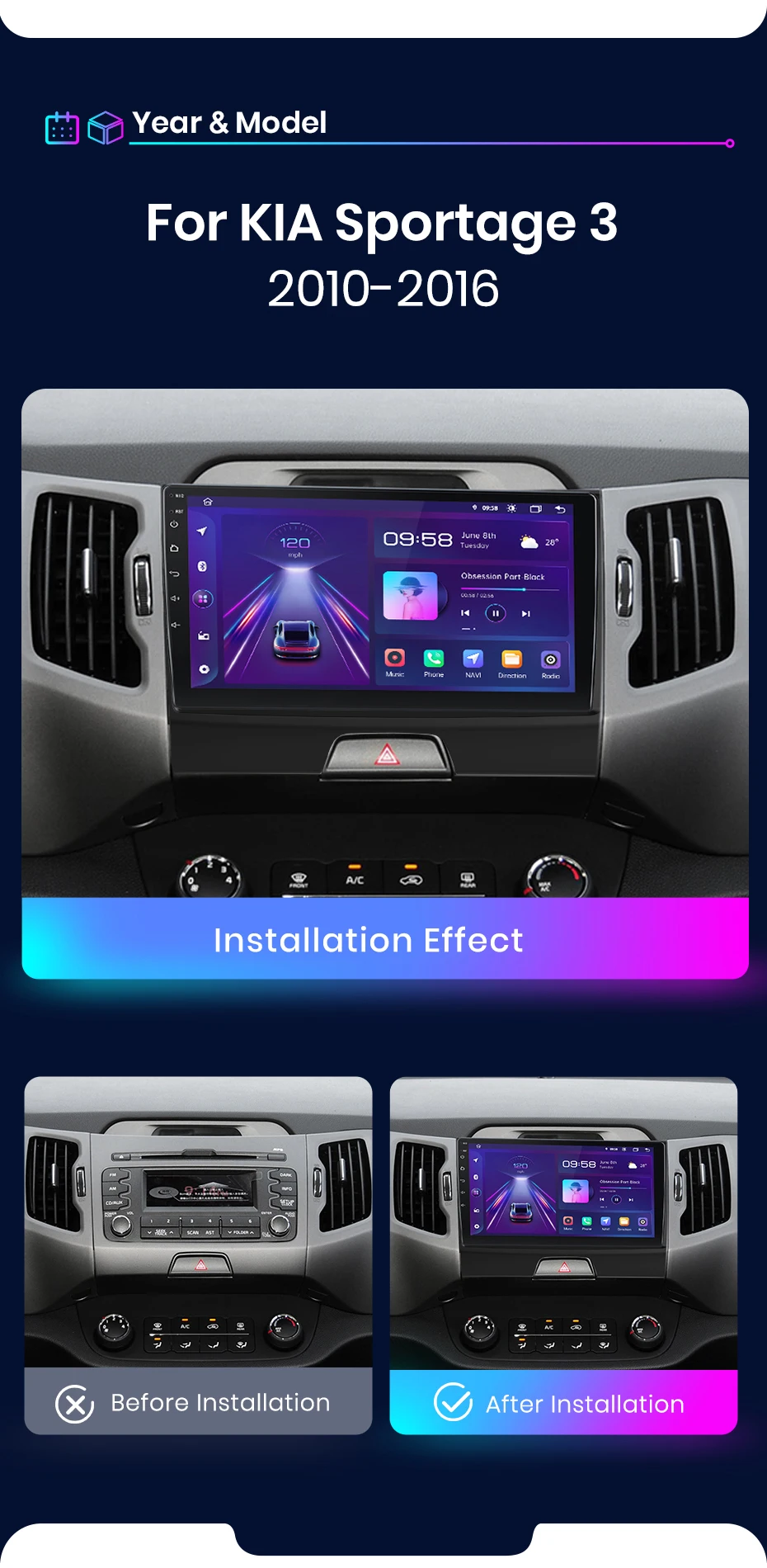 Junsun V1 2G + 32G Android 10 DSP Auto Radio Multimedia Video Player Navigation GPS 2 din Für KIA Sportage 3 2010 2011 2012 2013 2014 2015 2016 keine dvd – Detail 4