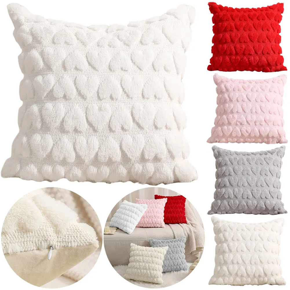 2 PCS Valentines Plush Pillow Covers Cozy Fluffy Double-Sided Throw Pillow Covers Cushion Cover Valentines Day Decoration