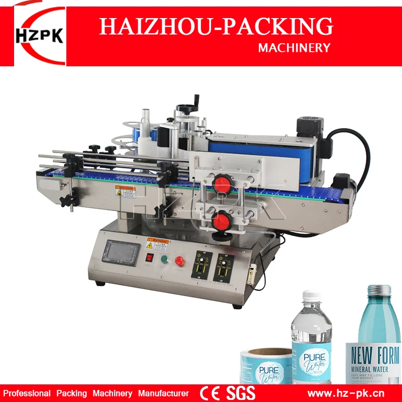 HZPK Small Automatic Round Bottle Labeling Machine Tabletop Type Labeler Food Make-up Wine Plastic Bottle Labeling Deskatop Type 1 5 round circle dot vegan food rotation labels grocery deli bake restaurants unique vegan green food labeling