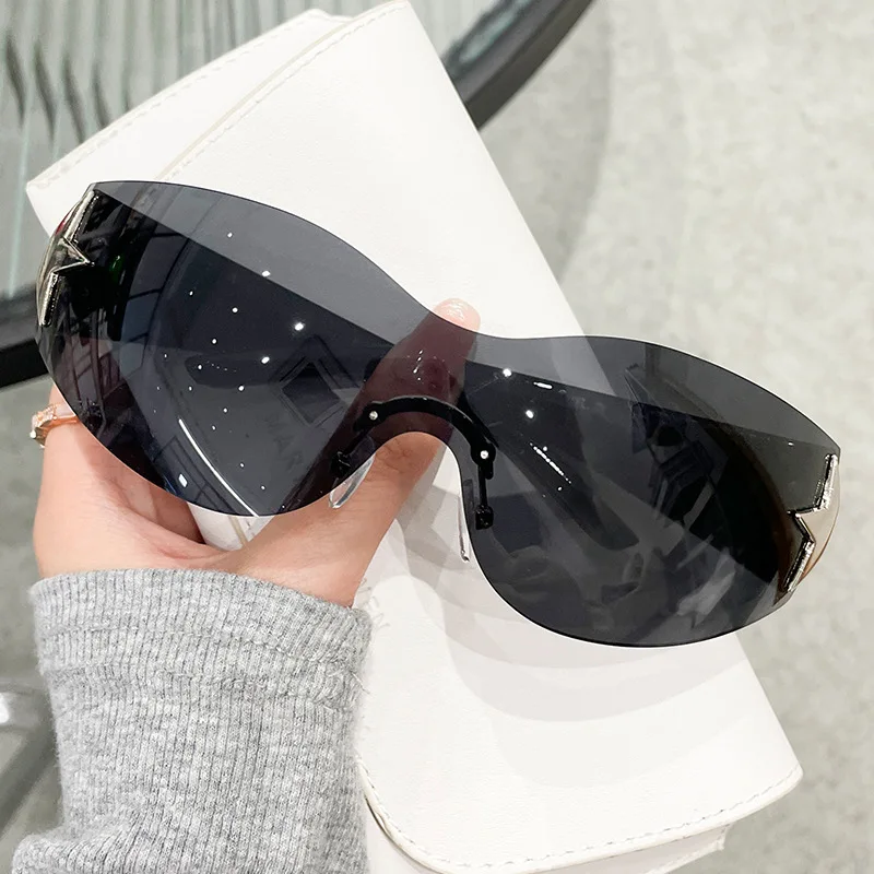 

Women Fashion Y2K Oval Sunglasses Five Point Star Decorative Sun Glasses Lady Outdoor Leisure Street Photo Eyewear UV400 Goggles