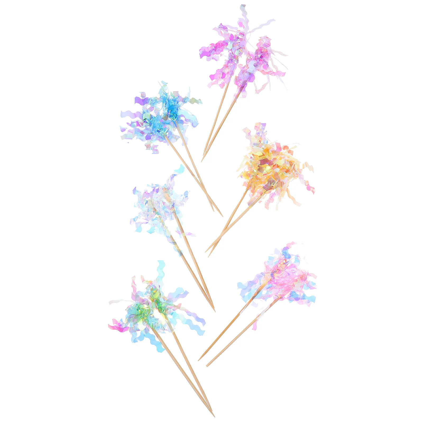 

Firework Cupcake Toppers Graduation Foil Frill Tinsel Toothpicks Holiday Cake Decorations