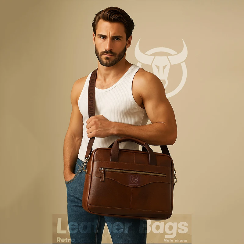 16" Vintage Leather Laptop Messenger Bag 5