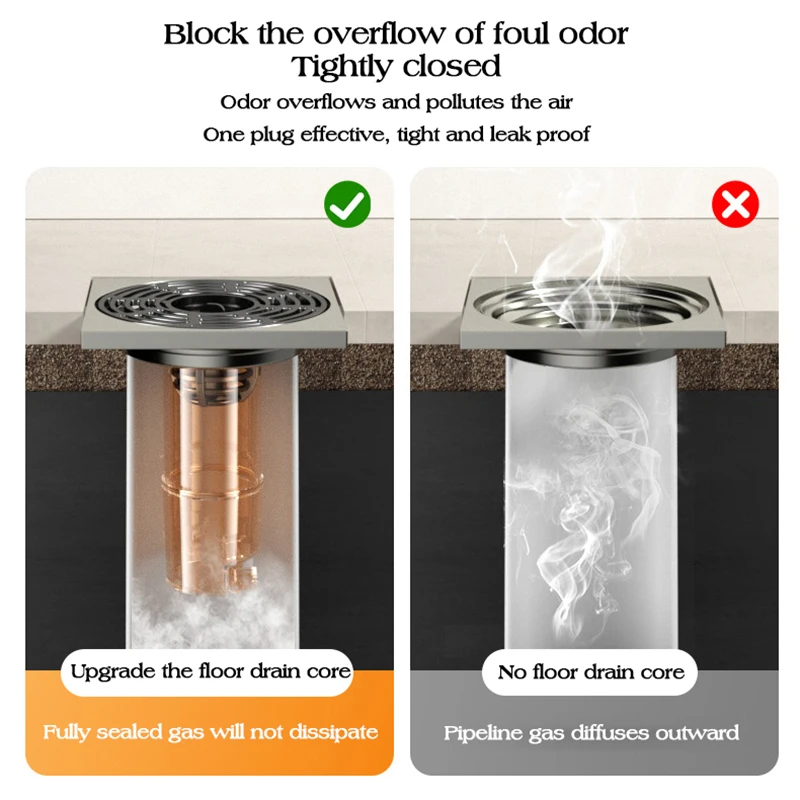 Lengthen Anti-Odor Floor Drain Removable Hair Strainer With Grid Grate One Way Drain Backflow Preventer for Kitchen Bathroom