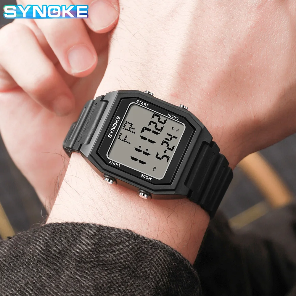 SYNOKE Digital Watches Men Military Sports Luminous Chronograph Waterproof Male Electronic Wrist Watches Square Watch 5
