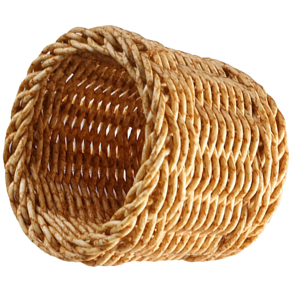 Round Imitation Rattan Pen Basket Multi-purpose Wicker Tray Desktop Controller Organizer