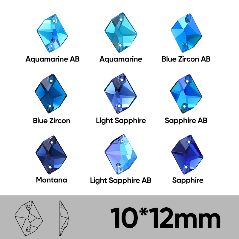 Blaue Serie, mehrförmige Glassteine zum Aufnähen, hochwertige Glitzer-Kristallsteine für Kleidung, Taschen, DIY-Strass-Accessoires – Detail 17