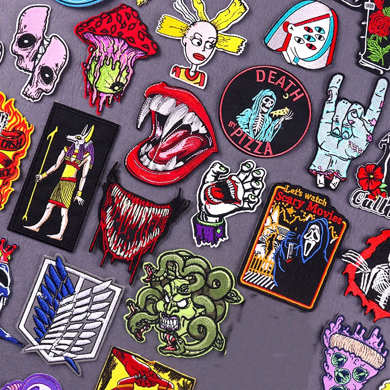 

DIY Horror Movie Embroidered Patches Rock Anime Patches on Clothes Skull Iron on Patch for Clothing Lips Skeleton Badges Sticker