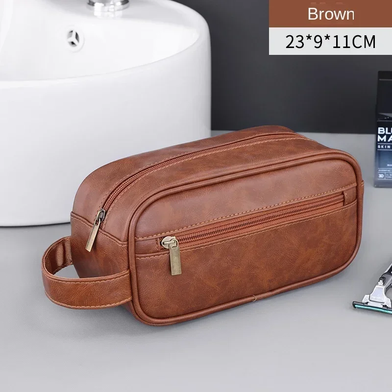 Men Leather Wash Bag Travel Business Trips Portable Cosmetic Bag