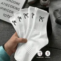 Bow Pattern Socks For Women Men White Running Hiking Dress Female Male student Work Socks Winter Sock Four Season 1-20 Pair