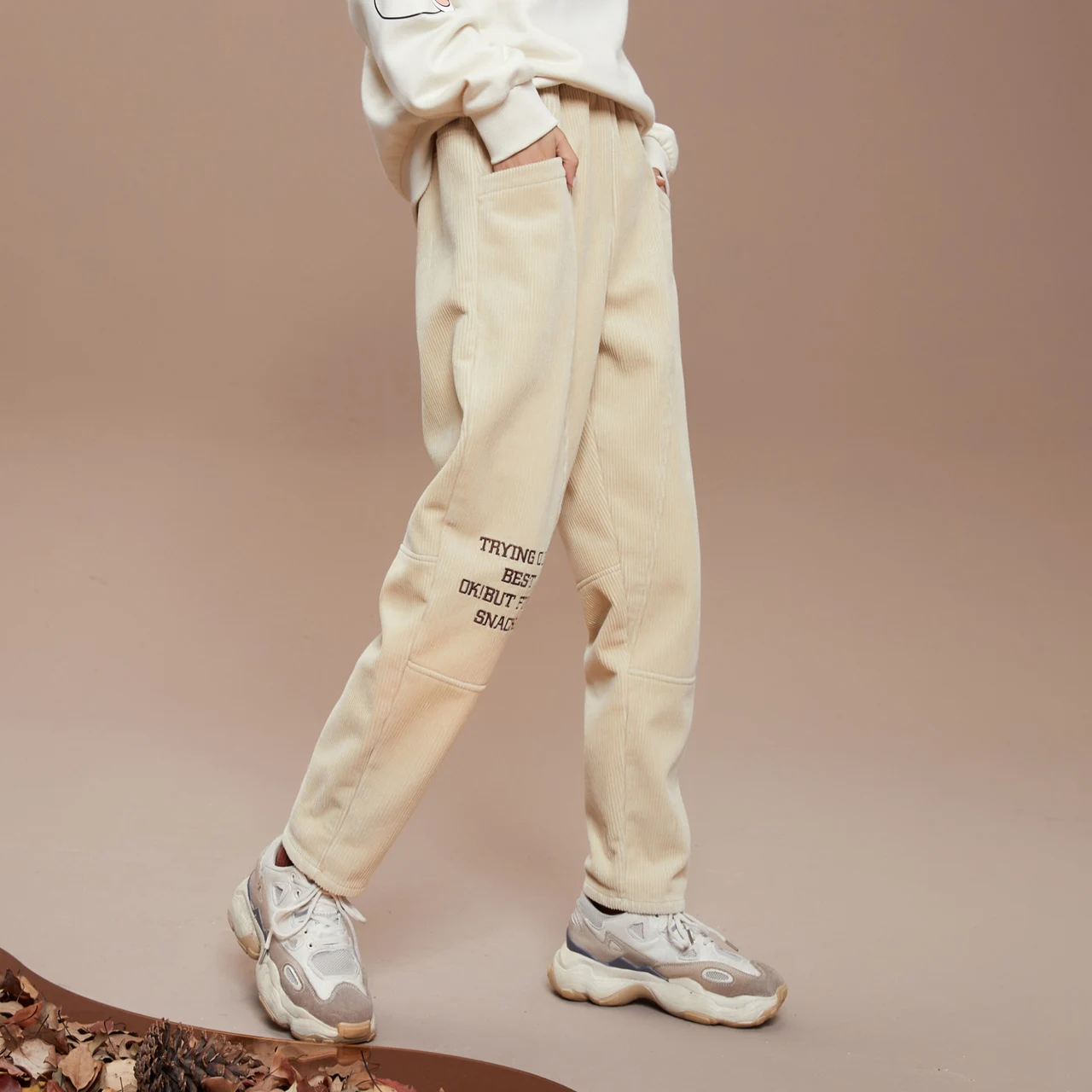 

Metersbonwe Casual Corduroy Pants Women Winter 100 Cotton Ladies Harem Trousers Jogger Elastic Waist Sport Long Pants Brand