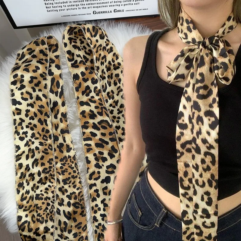 American Leopard Print Long Scarf Women Retro Tie Multifunction Hair Band Bags Handle Decoration Long Scarfs Fashion Accessories 3