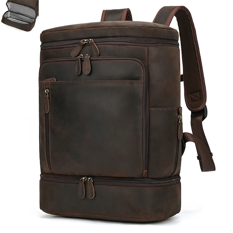 Dry Wet Separation Men Backpack Retro Style Travel Bag For Male Original Handmade Leather Outdoor Bagpack Multifunction Mens