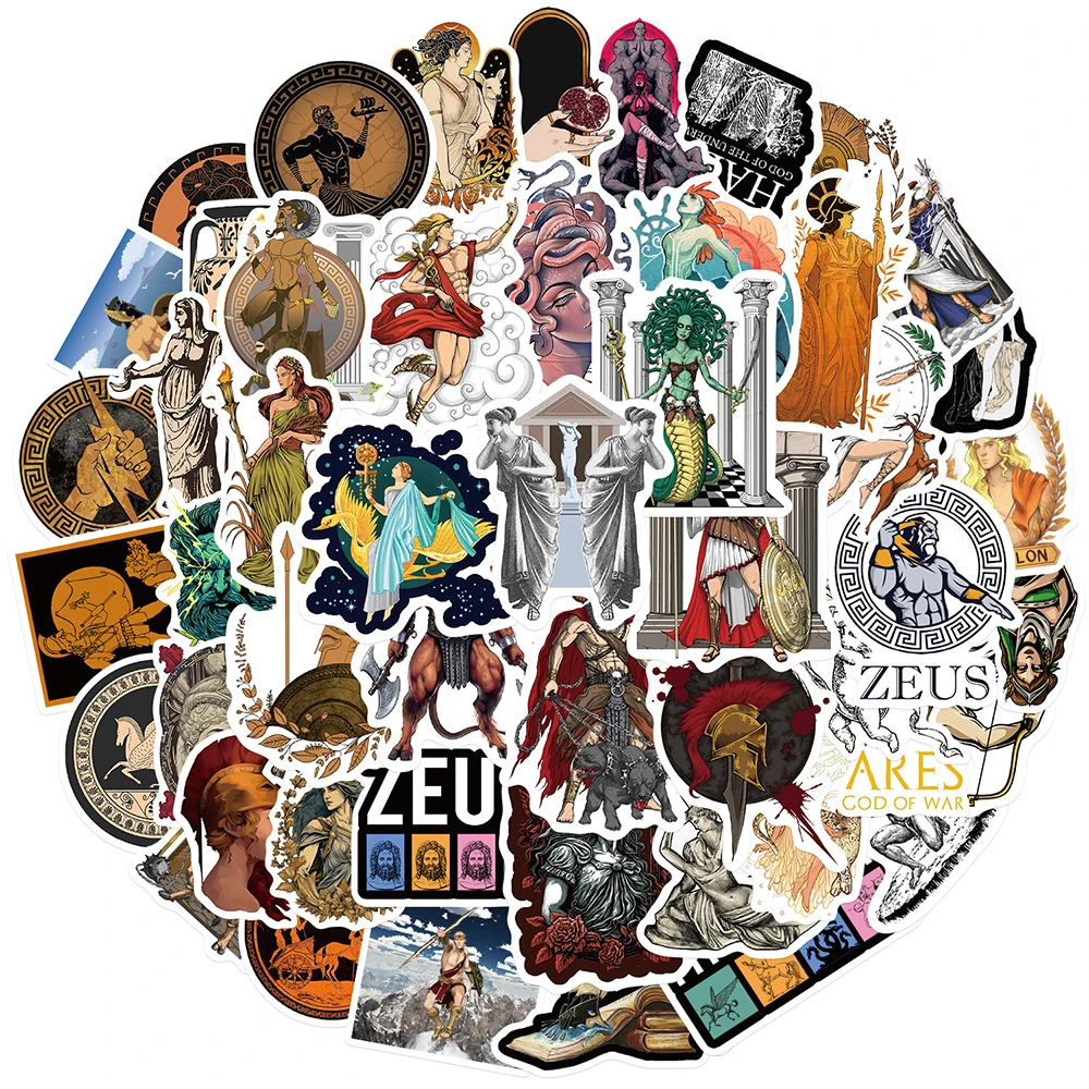 10/30/50pcs Art Greek Mythology Graffiti Stickers Athena Apollo Zeus Sticker Laptop Phone Wall Notebook Decoration Decals Gift 7 gunshot cartridge bullet clip for nerf rival apollo xv 700 ball bullets for rival zeus apollo toy gun dart series