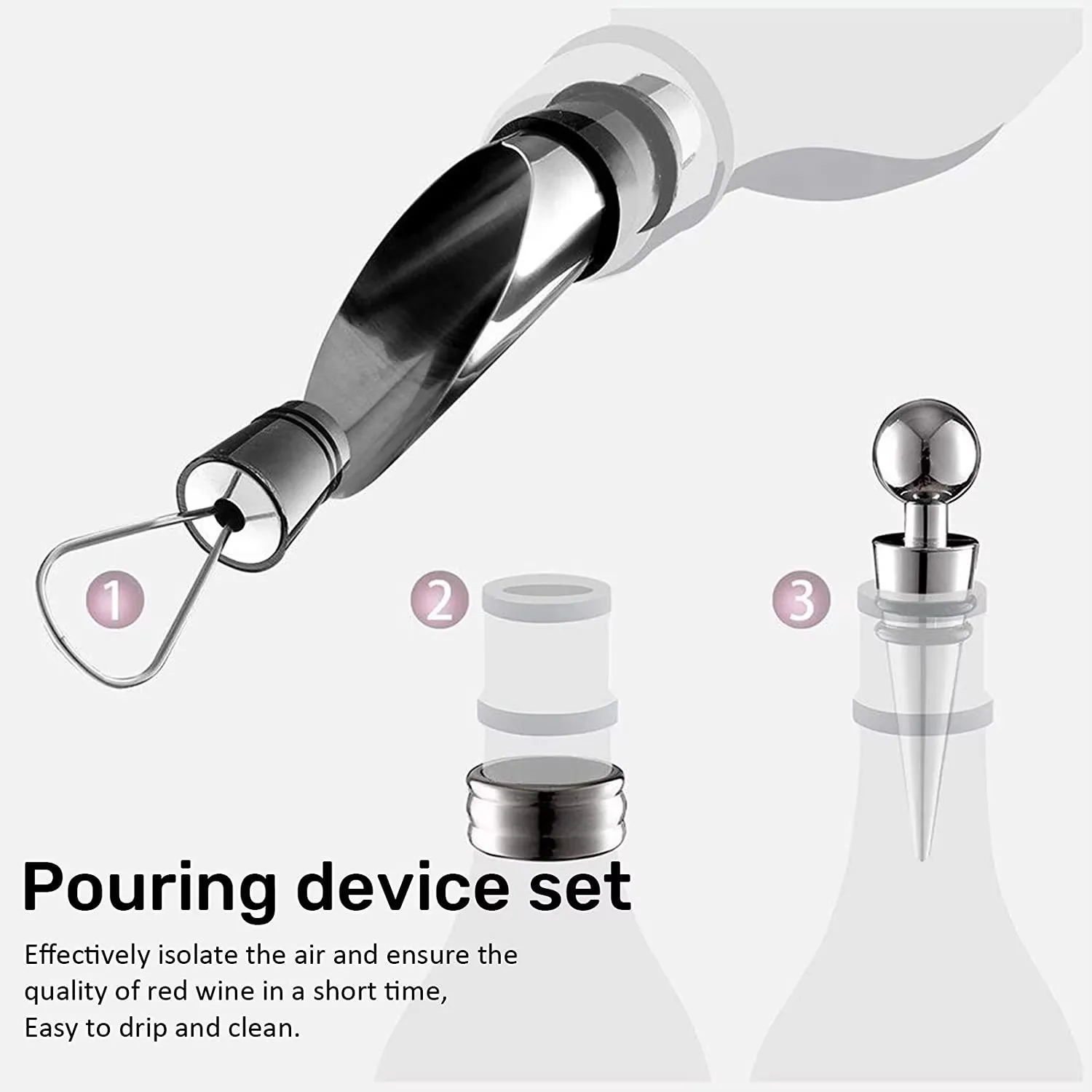 Professional Wine Opener Gift Set Stainless Steel Bottle Opener and Vacuum Stopper Wine Pourer Kitchen Accessories Bar Tool