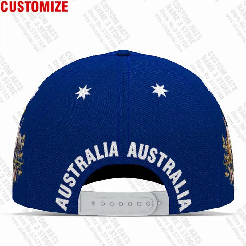 Customizable Australian Themed Navy Blue Baseball Cap with Name, Number, and Team Logo