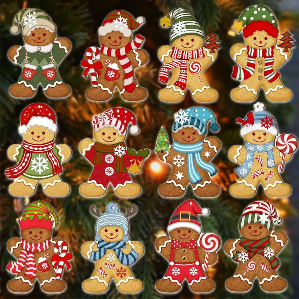 Gingerbread Man Ornaments - Cute Wooden Christmas Tree Decorations