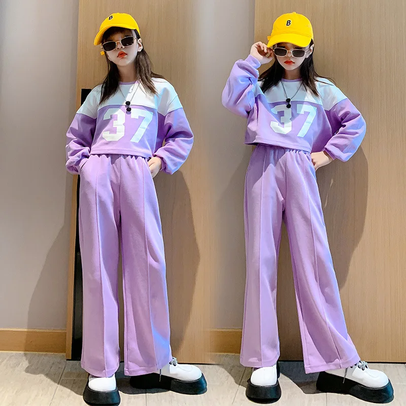 

Girls Autumn Tracksuit Cotton Long Sleeve Cool Kids Sport Suit Fashion Patchwork Sportwear Teenager School Children's Costumes