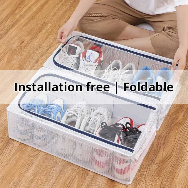 1pc Clear Mesh Shoes Storage Box Underbed Waterproof Storage Bins