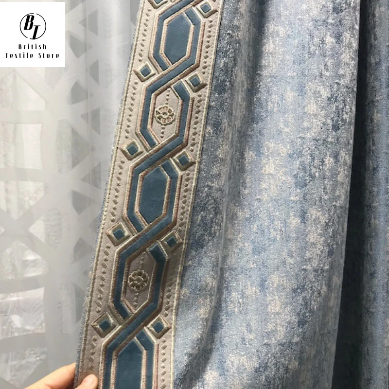 

Modern High-precision Curtains for Living Room Dining Bedroom Custom Gray Blue Luxury Niche Custom Flannel Blackout Curtains