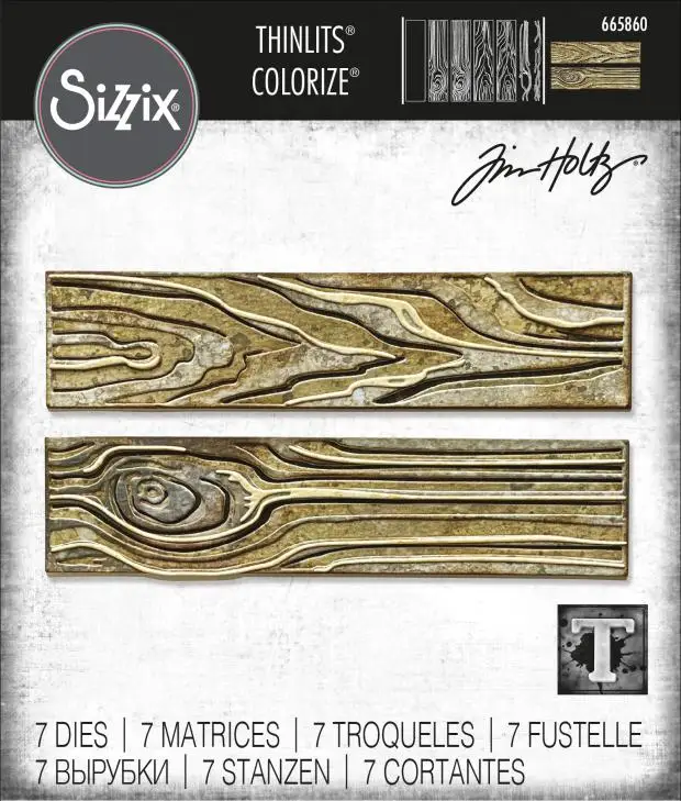 

Sizzix 665860 Thinlits Die Set 7PK - Woodgrain, Colorize by Tim Holtz