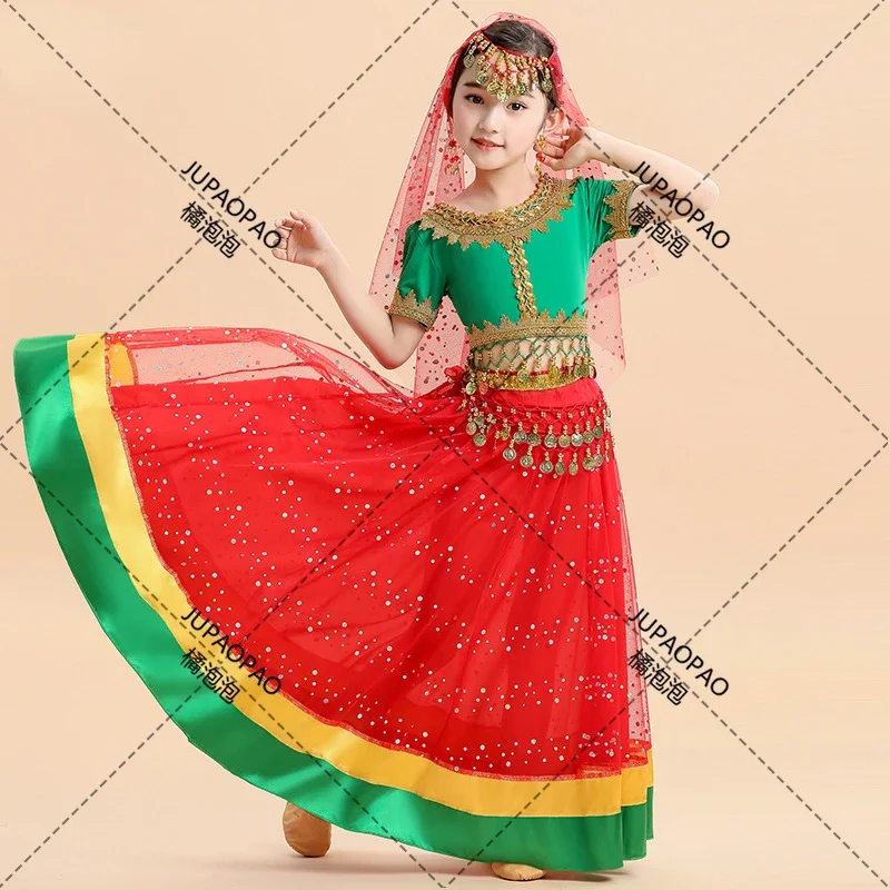 

Children's holiday dance costume Halloween princess dress new Bollywood Indian dance ethnic dance girl performance costume set