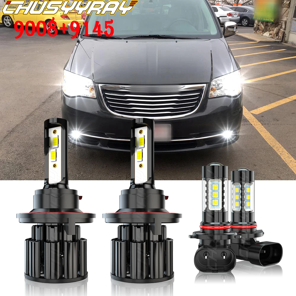 

CHUSYYRAY Compatible For Chrysler Aspen 2007-2009 LED 9008 Headlight Hi/Lo 9145 Fog Light 4X Bulbs Combo 6000K Car accsesories