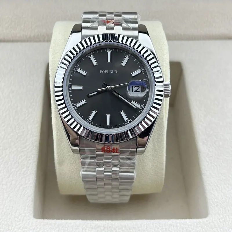

41mm men's mechanical watch sapphire glass grey dial luminous water resistant 316 stainless steel strap miyota 8215 movement