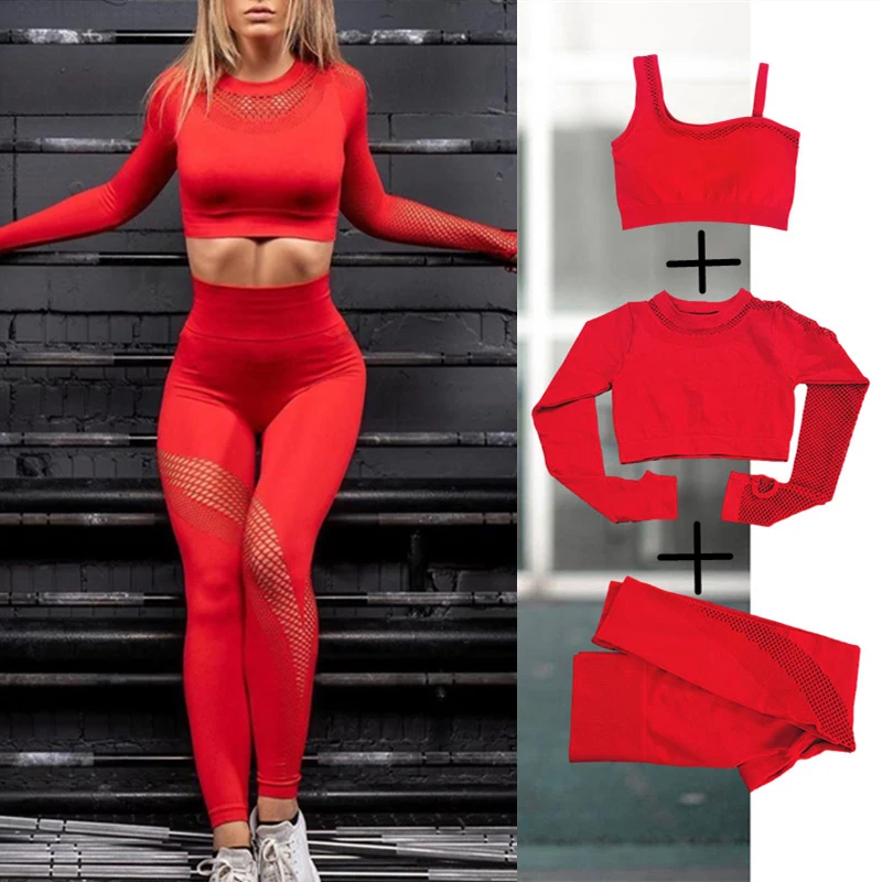 2pcs Seamless Yoga Set Sport Outfits Women Two Piece Hollow Long Sleeve Crop top Leggings Workout Wear Gym Suit Fitness Sets yoga set,gym workout set,fitness set,sports set,sportswear set