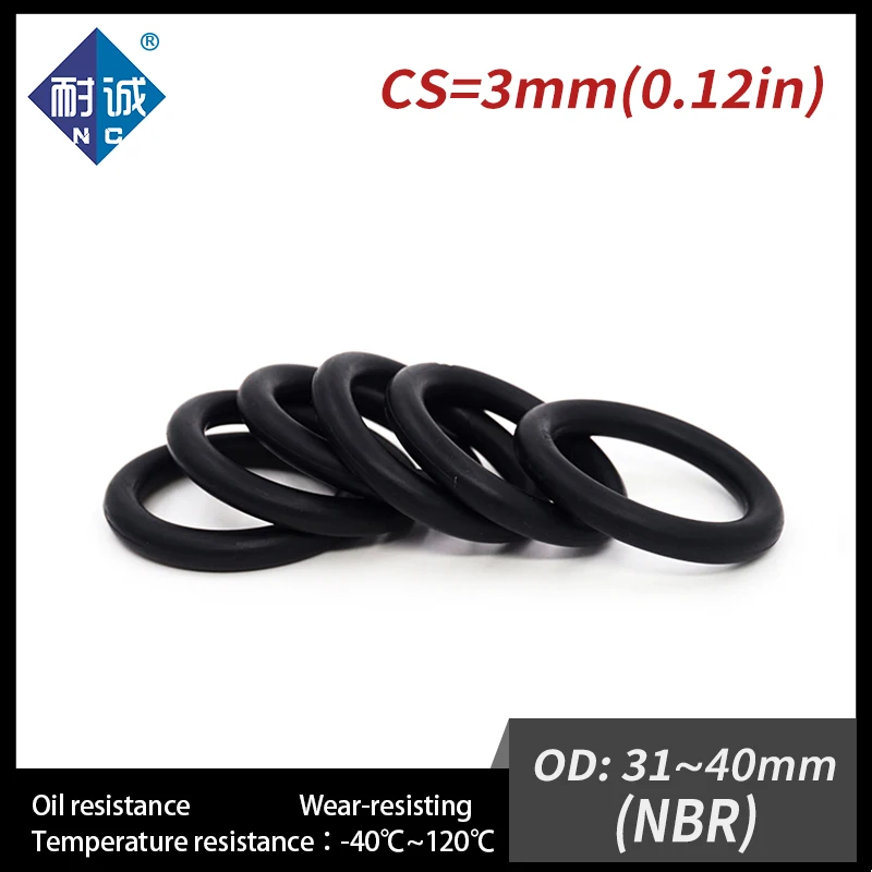 

20 PCS / Lot Nitrile Rubber Black NBR O-ring Thickness CS 3mm OD 31/32/33/34/35/36/37/38/39/40*3mm O Ring Gasket Oil Waterproof