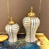 Ceramic General Can Ginger Jar Geometric Fringe Golden Bottle Storage Flower Vase Porcelain Craftwork Home Decoration 5