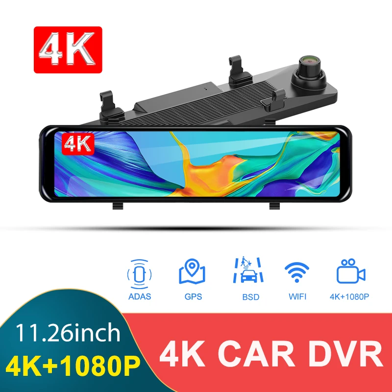 

4K Super HD Dash Cam ADAS 11.26 Inch Car Rearview Mirror with Blind Spot Detection Func 1080P Rear Camera Video Recorde