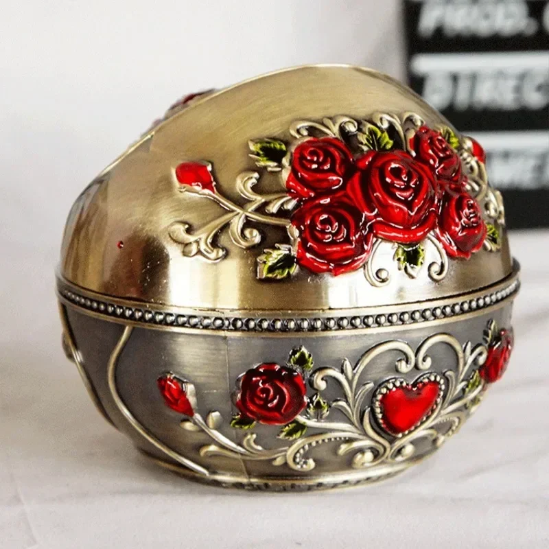 Vintage Desktop Ashtray with Lid Alloy Windproof Globe Ashtray Smokeless Odor Eliminator Ash Tray for Office Home Decor