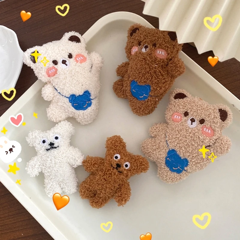 Cute Plush Bear Brooch Cartoon Animal Doll Badges Lapel Pins Student School Uniform Brooch Backpack Accessories Children Gifts