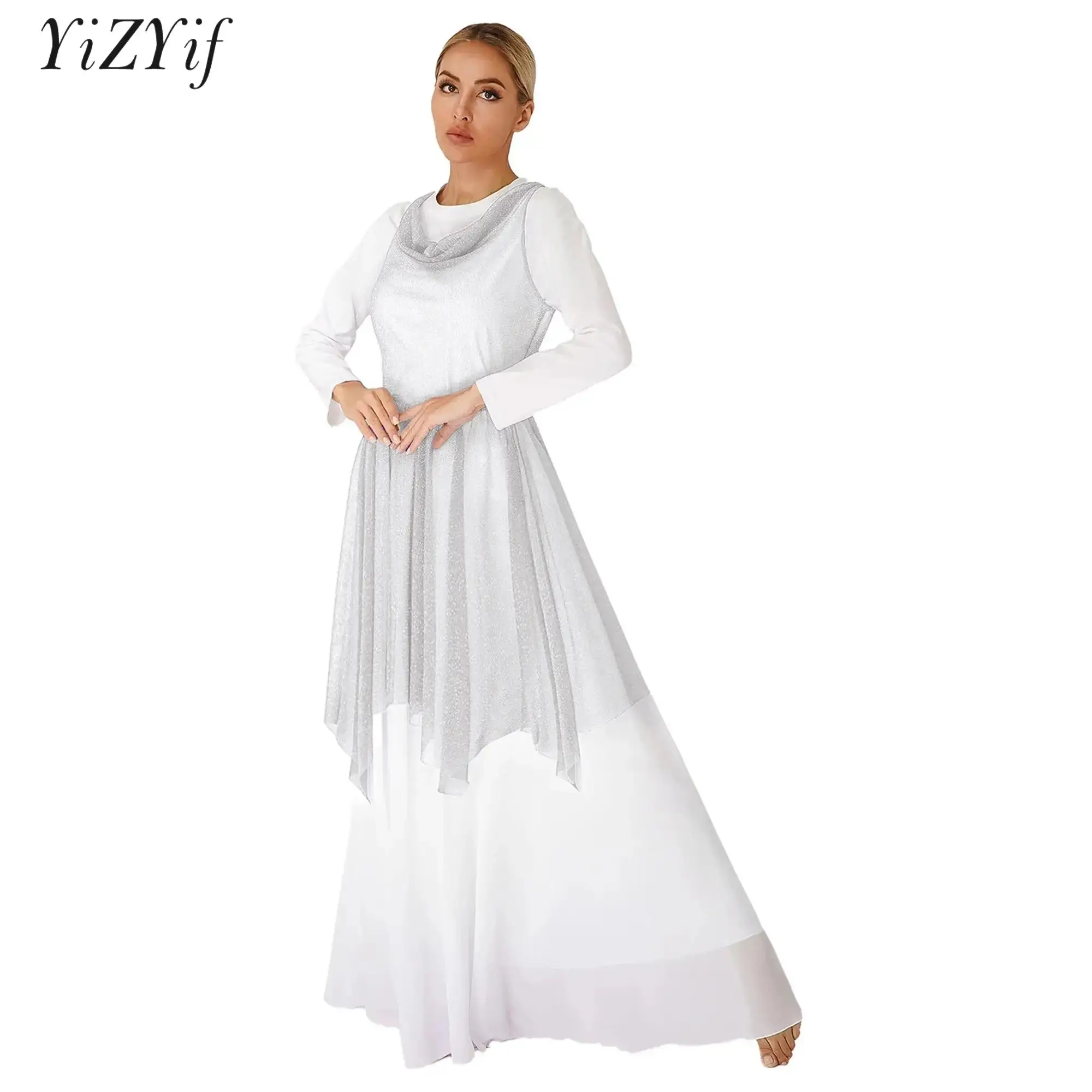

Women's Lyrical Dance Dress Shiny See-Through Worship Praise Dance Tunic Church Liturgical Overlay Ballet Performance Costume