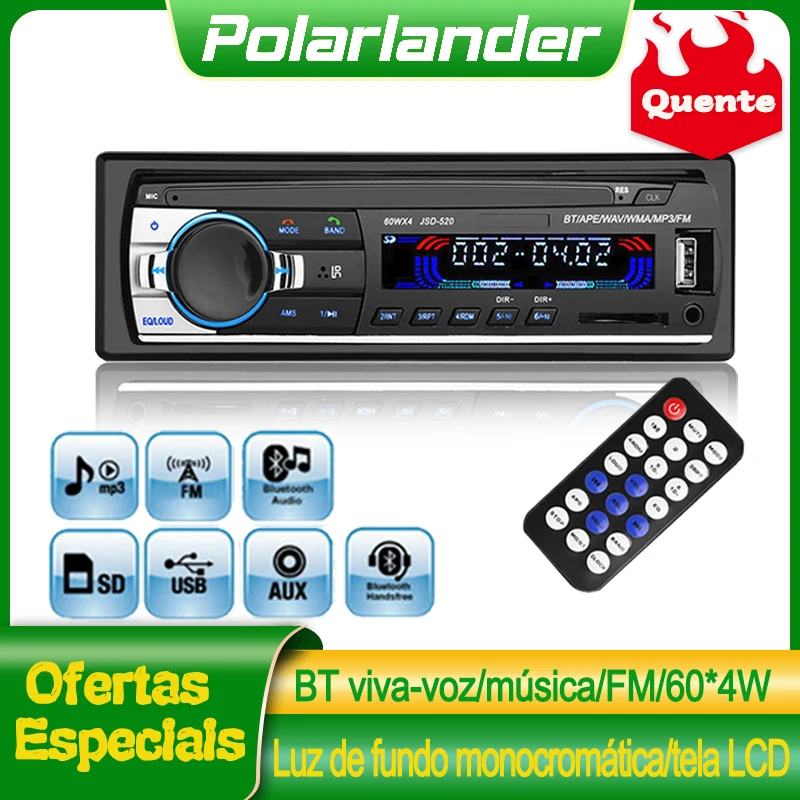 R dio Do Carro 1DIN FM Bluetooth Telefone M os Livres Receptor Est reo 