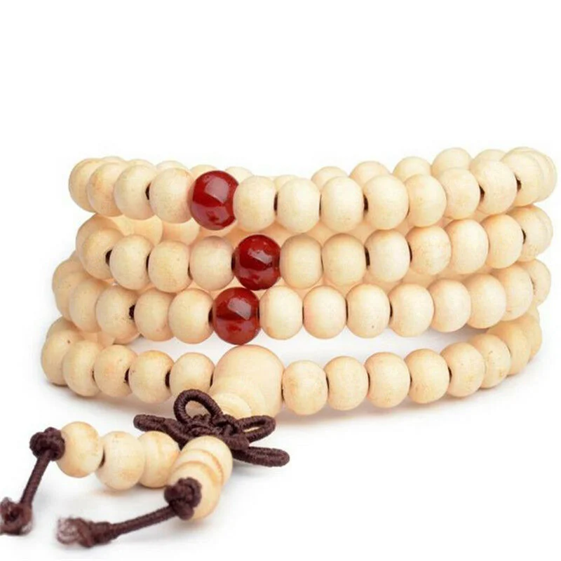 6mm 108 Beads Natural Sandalwood Bracelet for Women Buddha Meditation Prayer Bead Mala Buddhist Long Tassel Bangle Men Jewelry