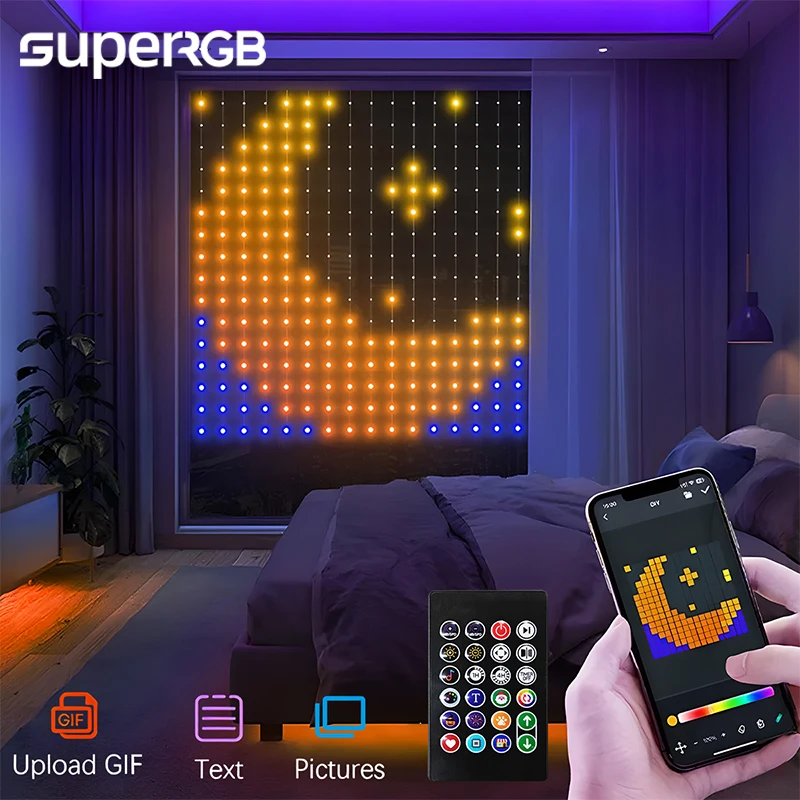 400LED Bluetooth APP Controlled Curtain Lights DIY Text Pattern Animation Garland RGB LED String Lights Wedding Room Decor