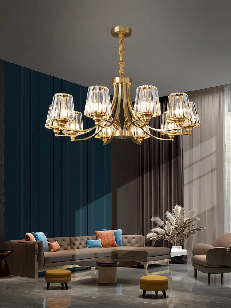 

Nordic All Copper Crystal Chandelier Modern Creative Luxury Living Room Dining Room Bedroom American E27 bulb Indoor Lighting