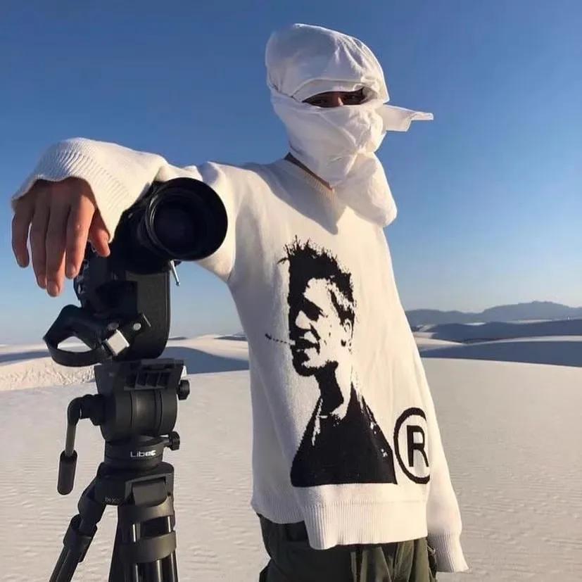 2025 BRAD PITT STREETWEAR Knitted Round Neck Sweater Hoodie Winter Long Sleeve High Street Sweater MY722 4