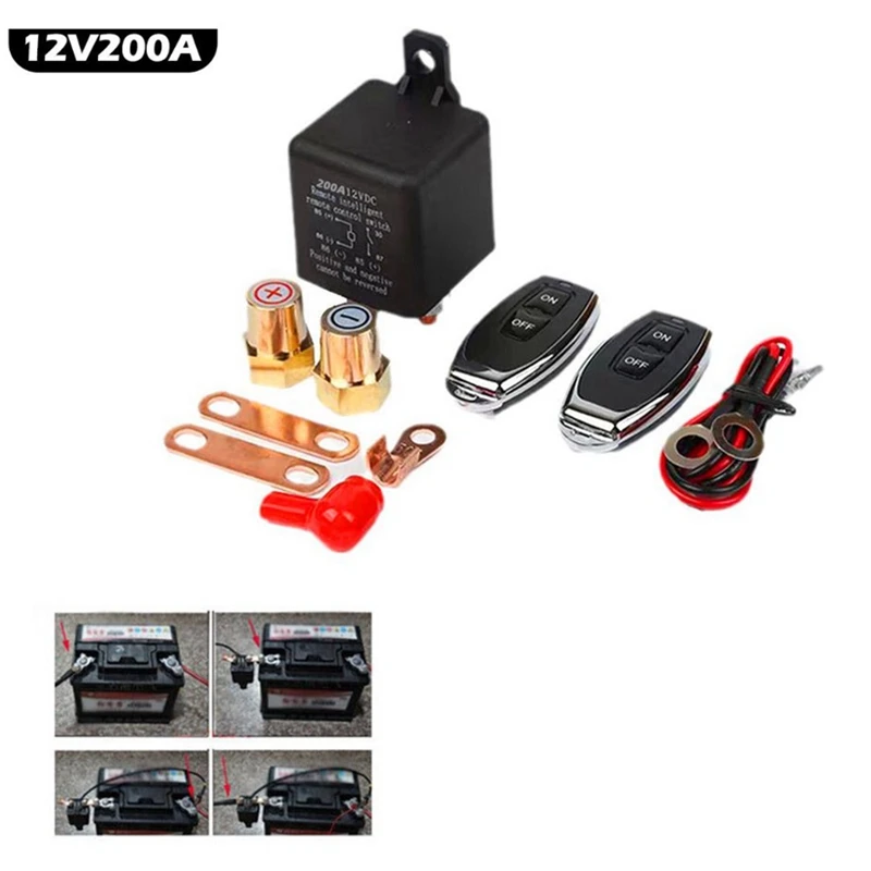 

1Set Car Remote Battery Disconnect Cut Off Isolator Switch Fob Relay Wireless Control Remote Switch Anti-Theft 12V 200A Black