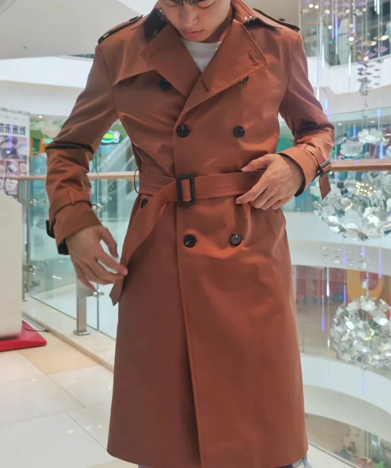 British Trend Long Windbreaker Europe Version Slim Fit Spring Autumn Casual Coat Double Breasted Business Men Fashion Trench