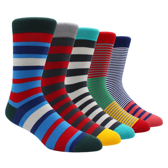 Size 41-48 Casual Fashion Cotton Funny  Long Women&Men Socks Contrast Color Rainbow Larger Size Stripe Socks for Men 5 Pairs- NY010
