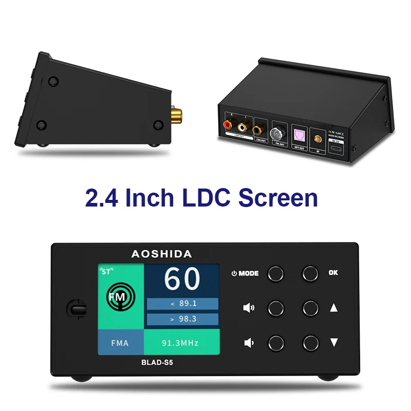 AOSHIDA BLAD-S5 Bluetooth FM Audio Reciver Bluetooth5.1 Converter 20 Meters Strong Signal RM Radio ES9038 Decoding USB DAC OPA16