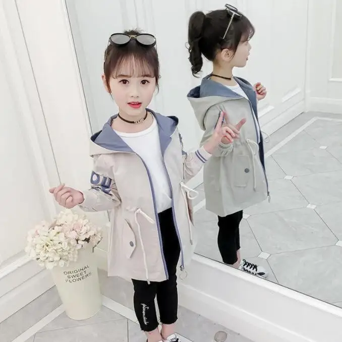 Girls Autumn Jackets Children's Clothing Hooded Outerwear Fashion Windbreaker Top Kids Coat 2 To 12 Years Old Baby Clothes Kids Jacket