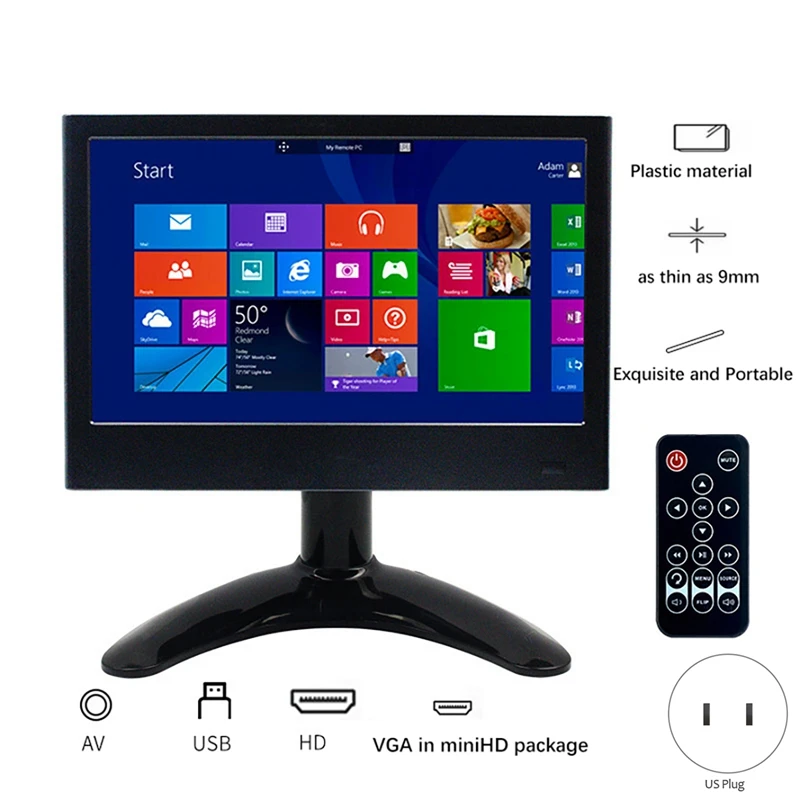 7-Inch 1024X600/IPS Portable Surveillance Monitor With Remote Control For Raspberry Pi Computer Secondary Screen US Plug