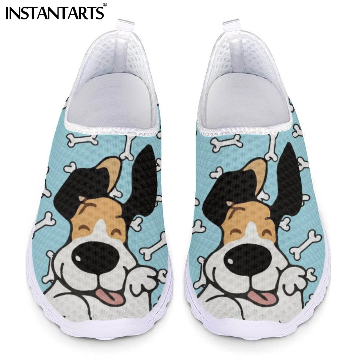 

INSTANTARTS Breathable Air Mesh Sneakers for Women Cartoon Dog with Bone Pattern Female Flats Shoes Spring Outdoor Beach Loafers