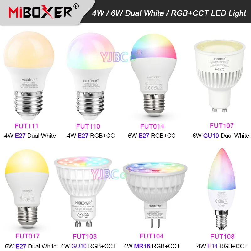

10pcs Miboxer 4W Dual White Smart LED Bulb Light E27 GU10 MR16 E14 RGB+CCT Spotlight Lamp 2.4G RF Remote control 110V 220V 12V